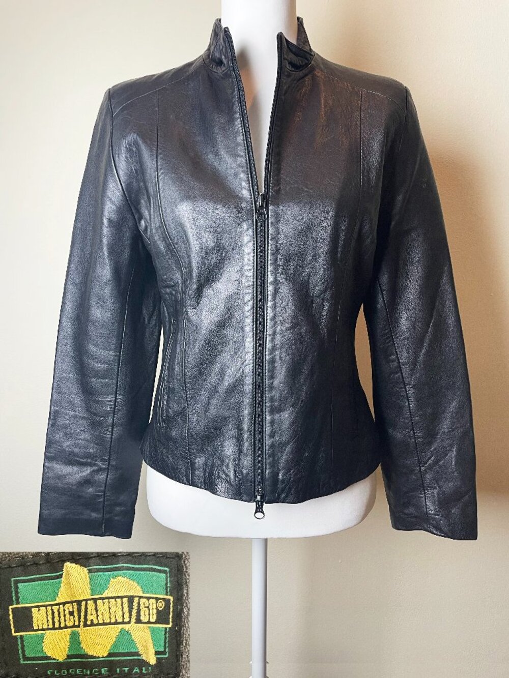Mitici Anni 60 Vintage Black Genuine Italian Full Zipper Leather Jacket | Size S